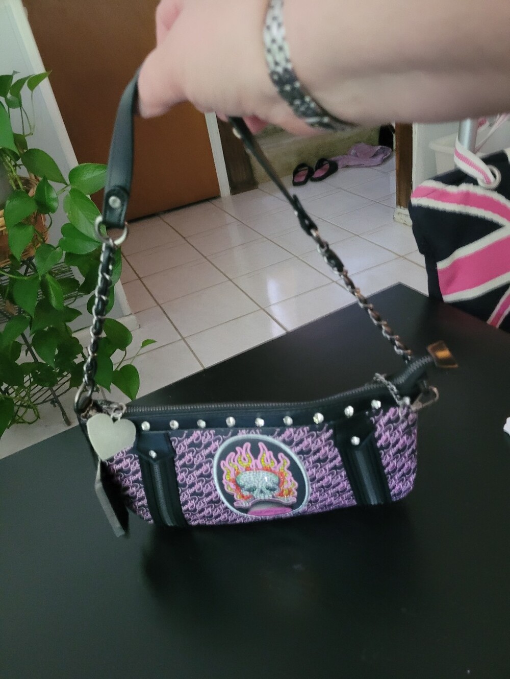 Ed Hardy Graphic Studded Shoulder Bag